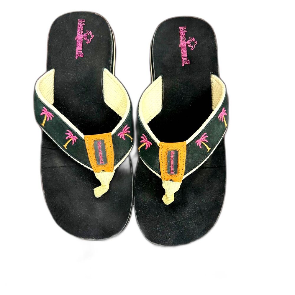 Margaritaville Women's Breezy Flip Flops pink palm tree straps. Size 9